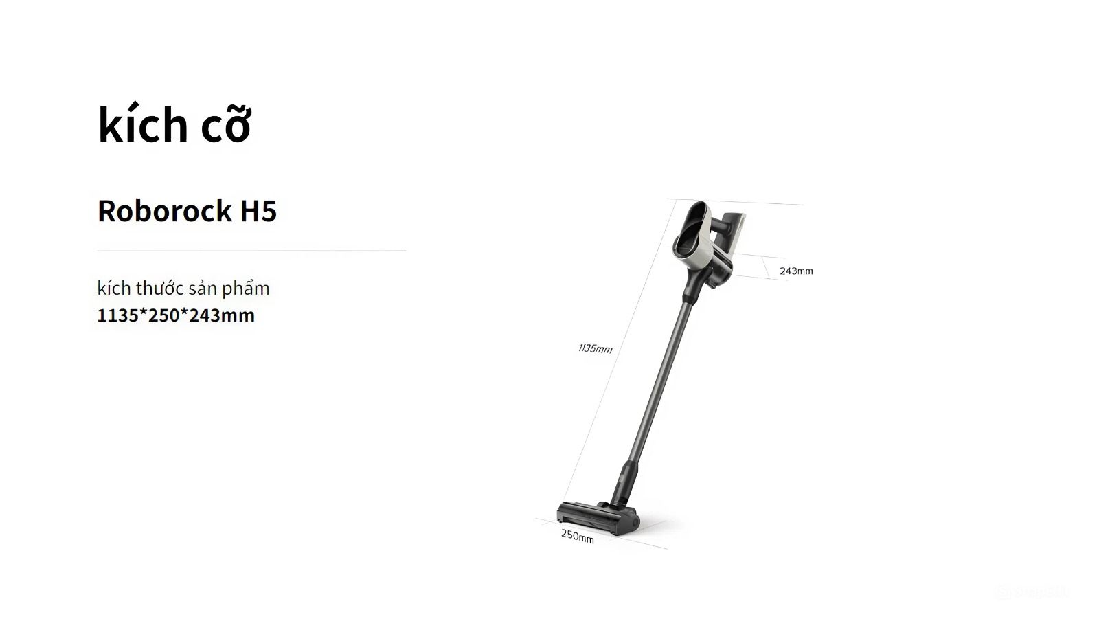 Kích thước tổng thể của máy hút bụi cầm tay Roborock H5