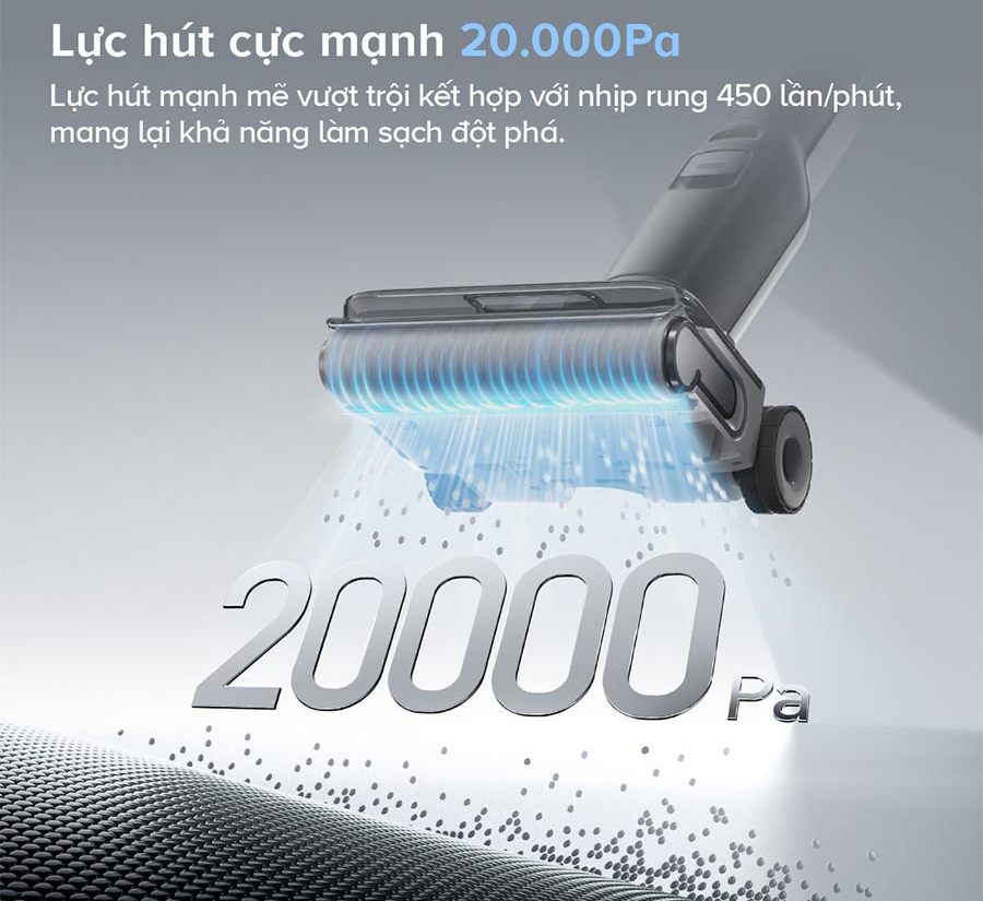 Roborock F25 ACE có Lực hút 20.000Pa – Làm sạch sâu, không bỏ sót