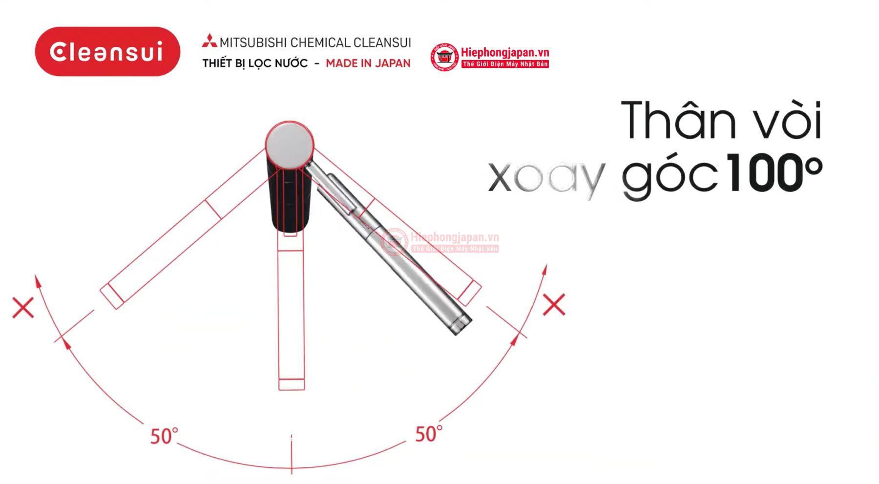 thân vòi xoay góc 100 độ