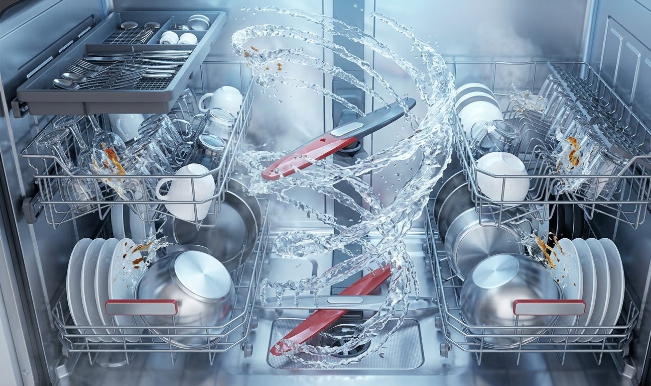 Công nghệ rửa xoáy kép CrossWash 720 bên trong máy rửa chén bát Toshiba DW-15F7(G)-VN