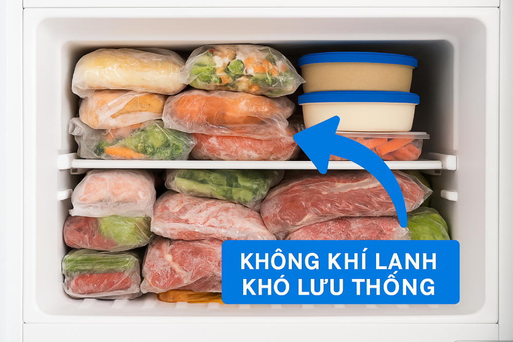 Lỗi khi để quá nhiều thực phẩm trong ngăn đông tủ lạnh