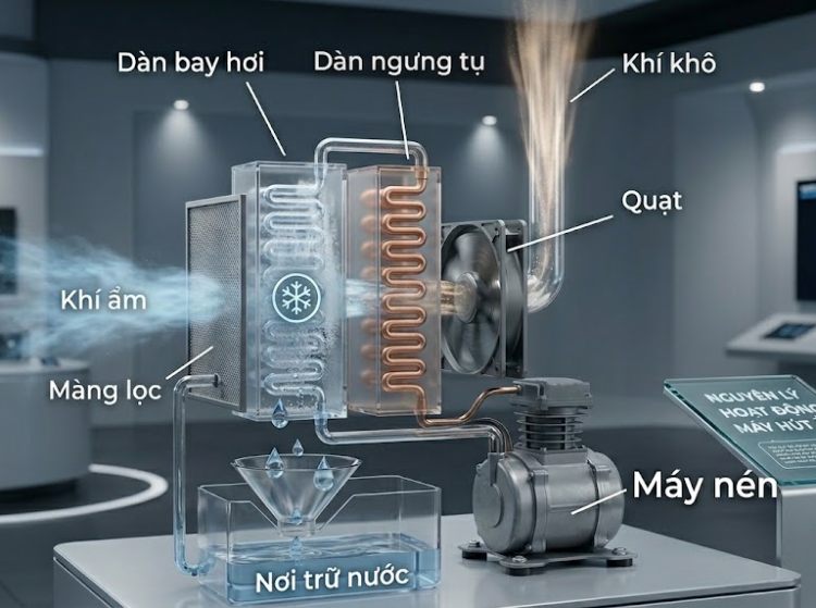 nguyên lý hoạt động của máy hút ẩm ngưng tụ