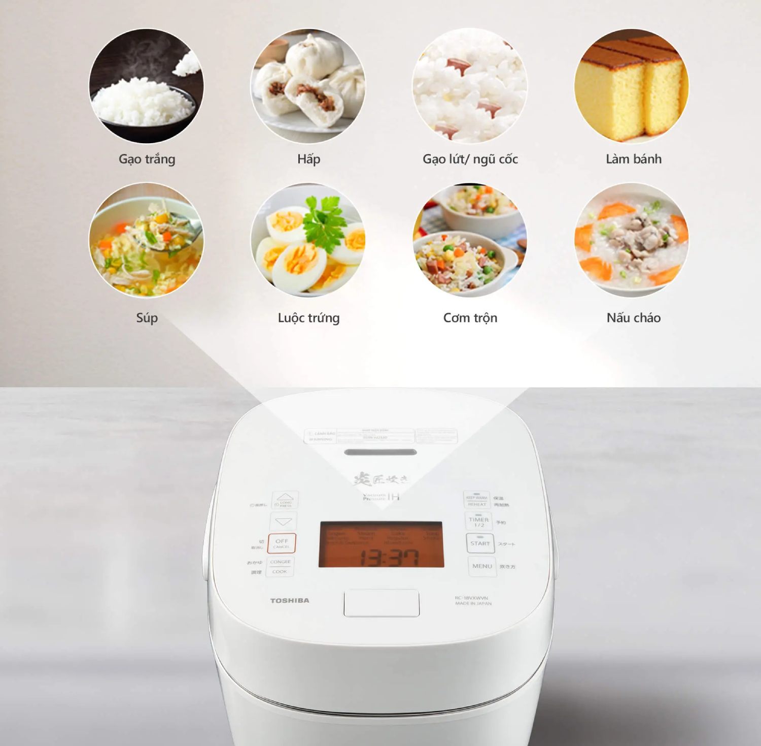 Toshiba RC-18VXWVN Đa dạng chế độ nấu – Linh hoạt cho mọi món ăn