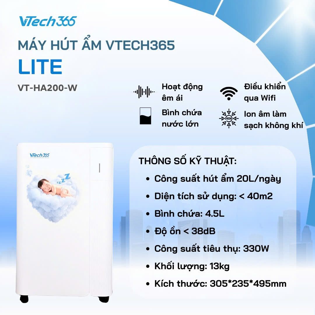 Máy hút ẩm VTech365 VT-HA200-W (20L/ngày)