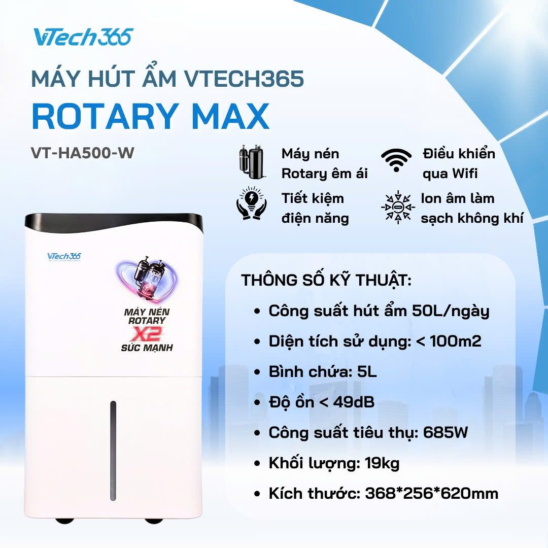 Máy hút ẩm VTech365 VT-HA500-W (50L/ngày)