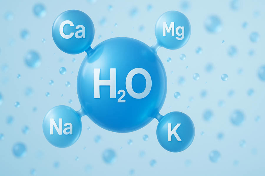 Mô phỏng phân tử nước ion kiềm và khoáng chất tốt cho trẻ em