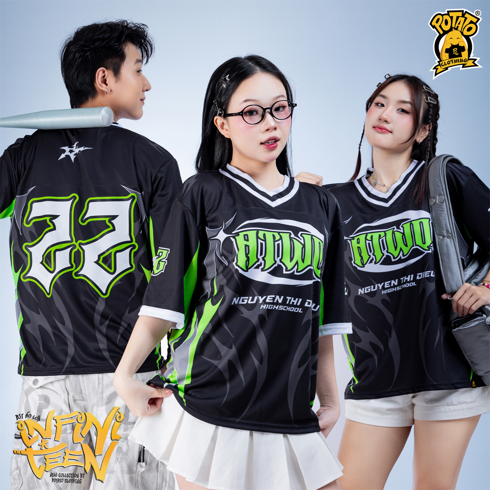 Áo lớp Infini-Teen màu đen neon chi tiết