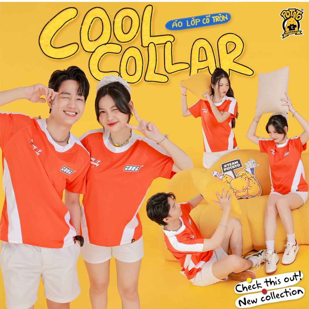 Áo thun Cool Collar cam phối trắng cá tính đột phá - mặt trước