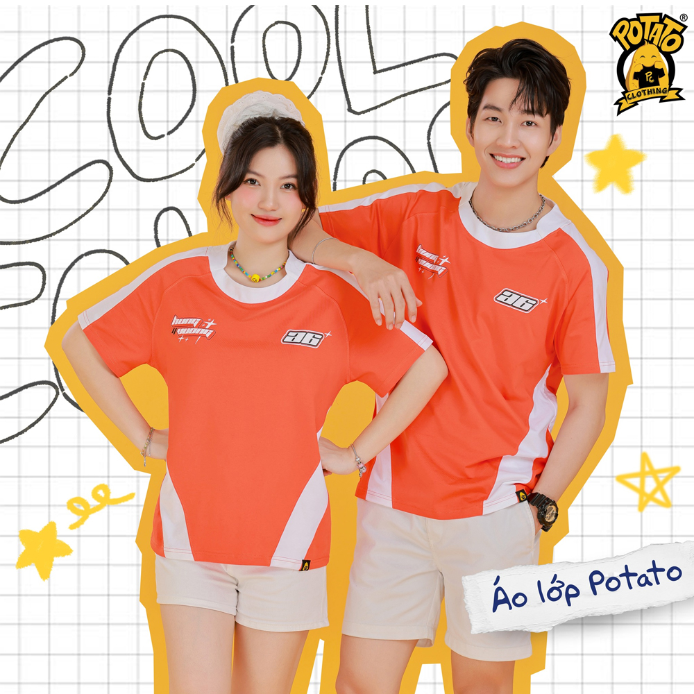 Áo thun Cool Collar cam phối trắng cá tính đột phá - mặt sau