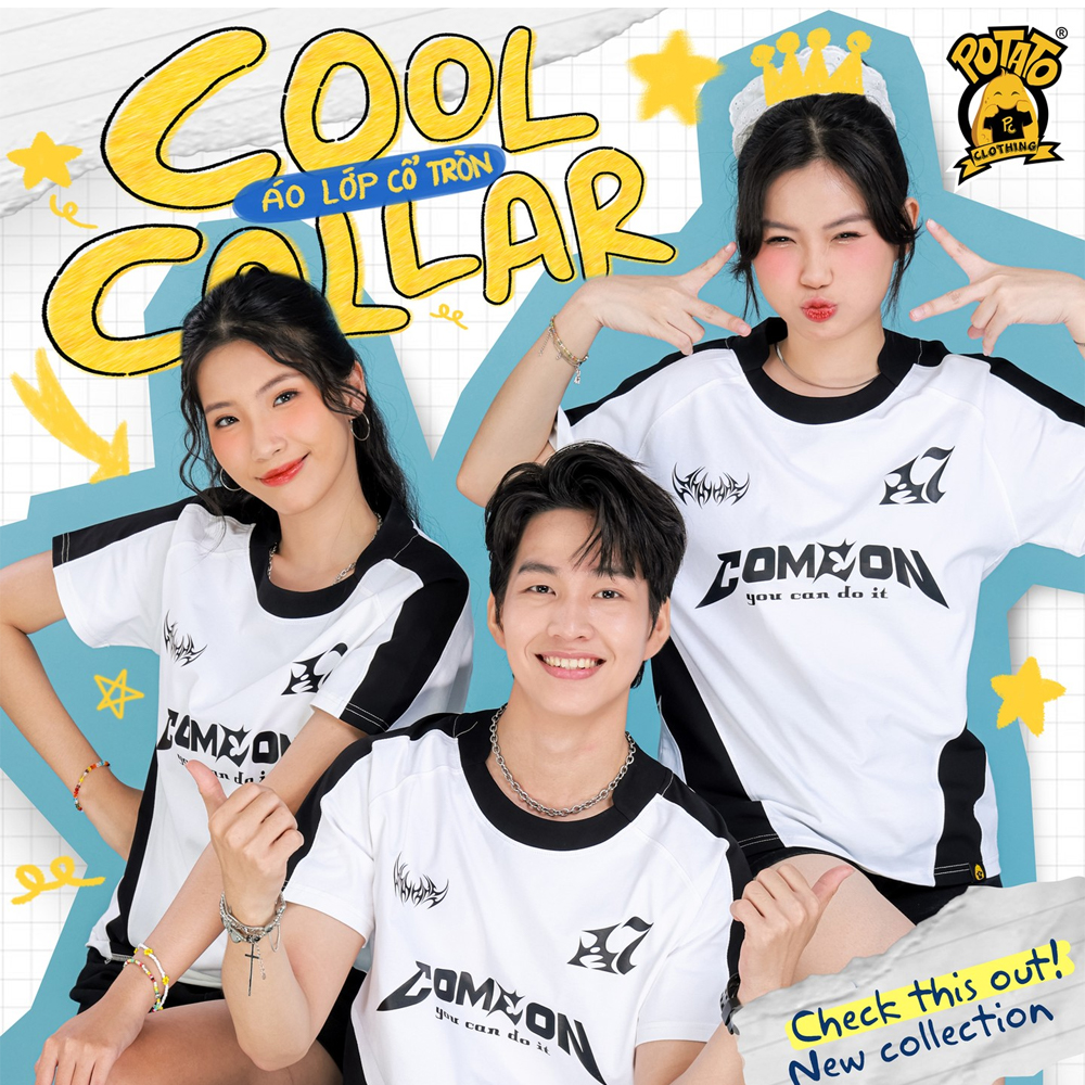 Áo thun Cool Collar trắng phối đen tự tin khác biệt - mặt trước