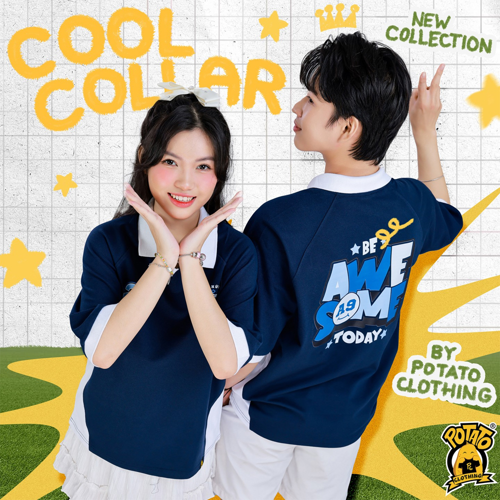 Áo polo Cool Collar xanh dương cá tính trẻ trung - mặt sau
