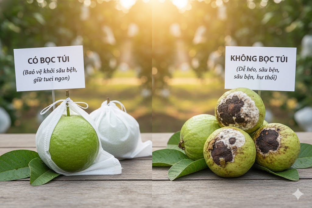 So sánh trái ổi có bọc và không bọc túi HVL