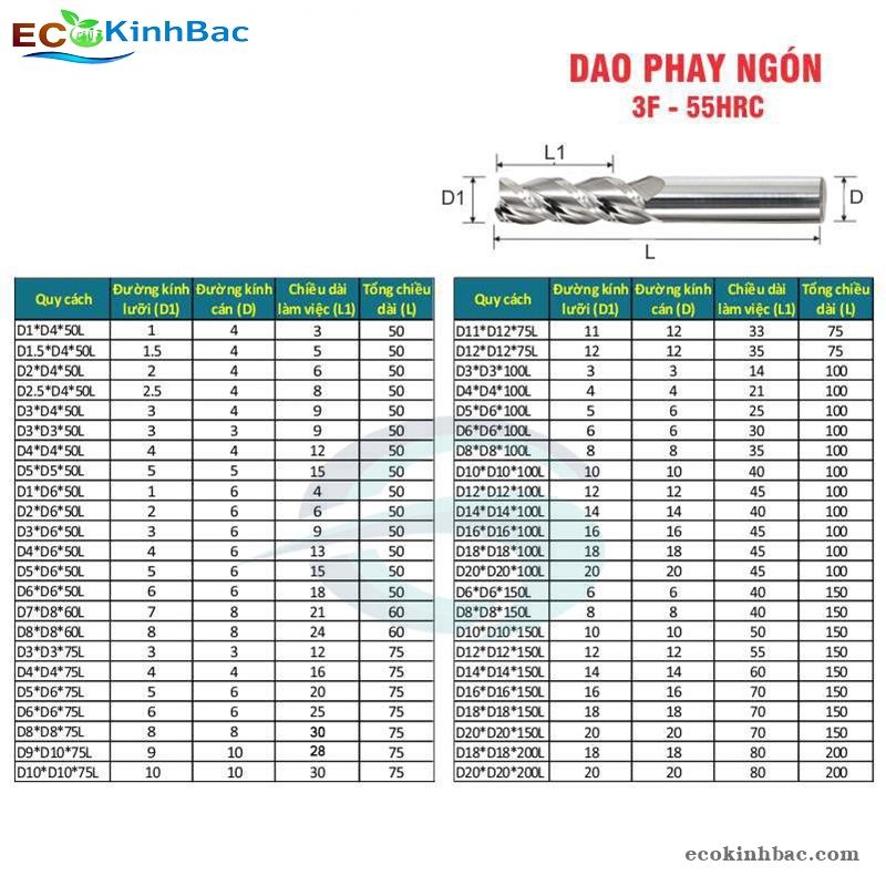 Dao Phay Ngón 3F 55HRC. Chuyên gia công nhôm, chất liệu hợp kim