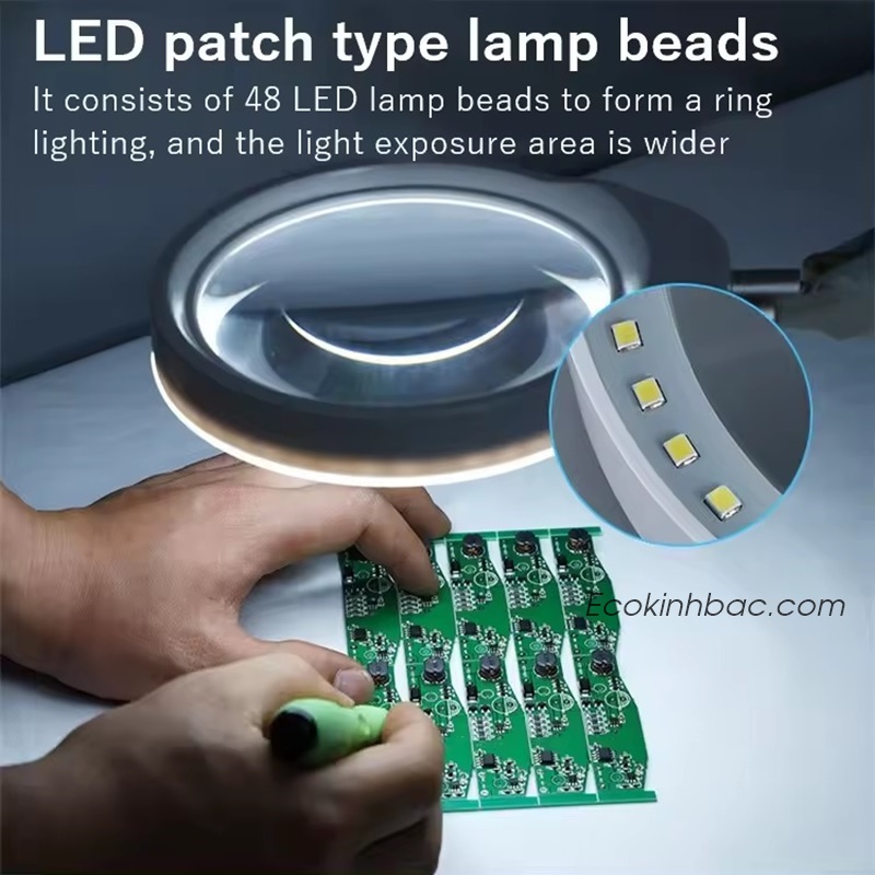 Kính lúp kẹp bàn, điều chỉnh ánh sáng, PD032AL Thấu kính trắng 3X. Dùng quan sát linh kiện điện tử, soi vải, soi đá.