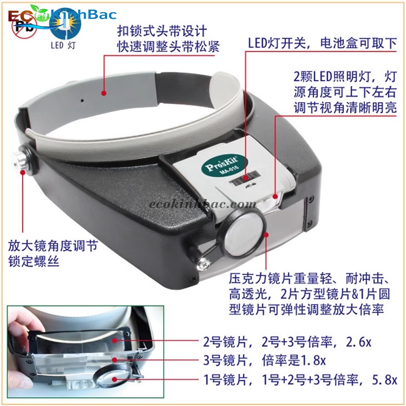 Kính lúp đeo đầu có đèn led Proskit MA-016. Hàng chính hãng giá tốt
