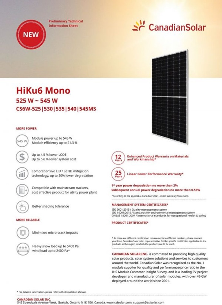 Tấm pin Canadian Solar 535 Wp I Tấm pin năng lượng Canadian Solar