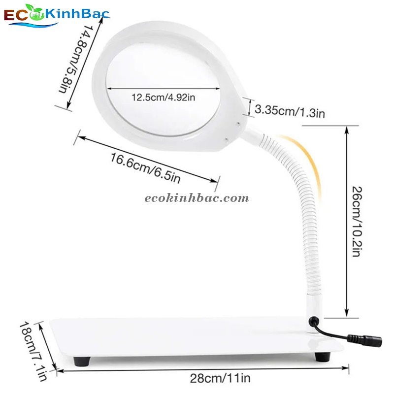 Kính lúp để bàn có đèn điều chỉnh ánh sáng PD-032C-5X. Thấu kính quang học, nhập khẩu chính hãng