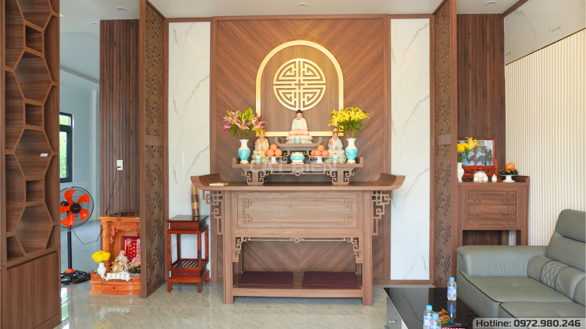 xưởng thiết kế thi công sản xuất nội thất vách thờ, vách trang trí, vách lam sóng, kệ tivi, bàn thờ, vách cnc tân hiệp kiên giang