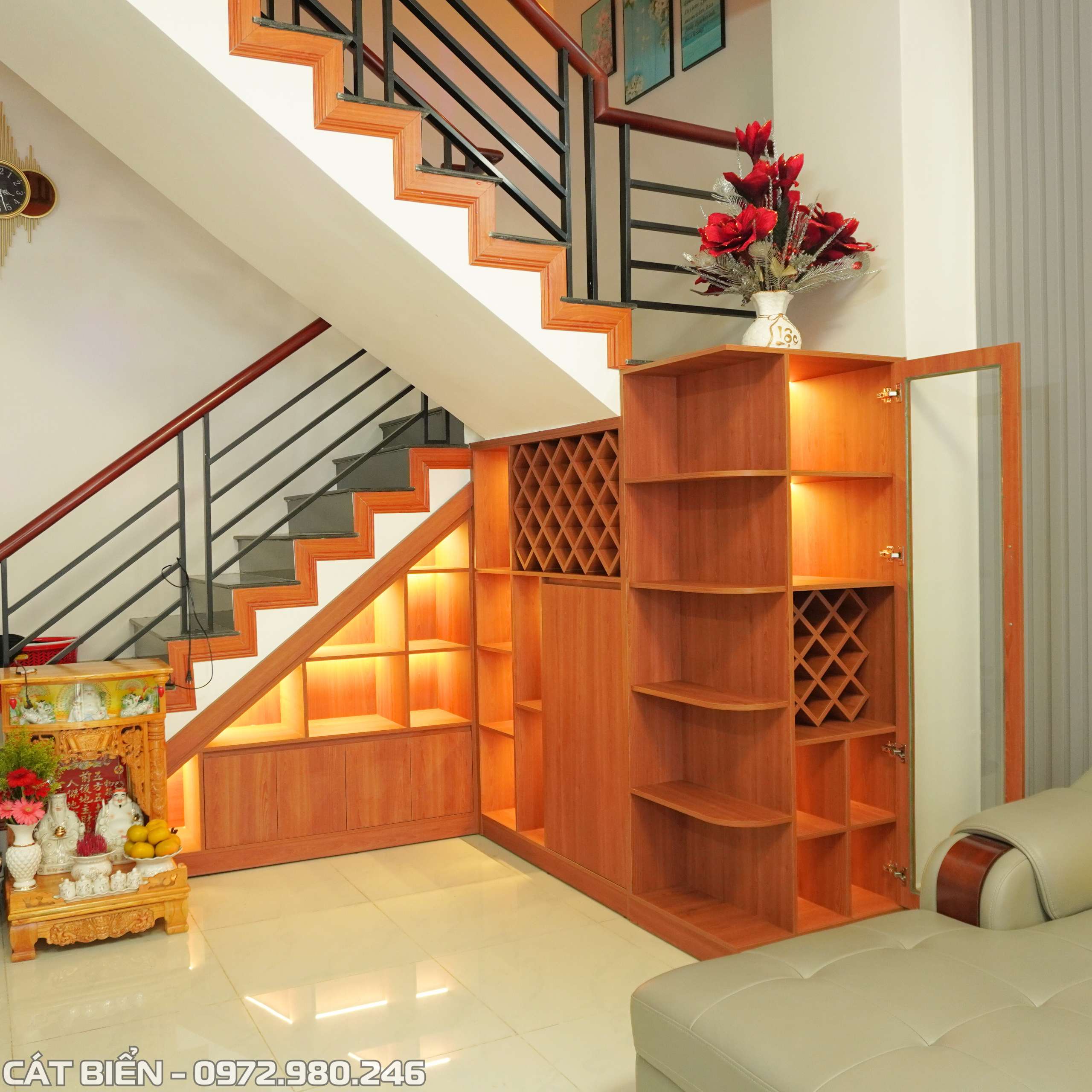 tủ ruou cầu thang tại khu do thi tay bac rach gia kien giang xuong san xuat noi that go cong nghiep cat bien