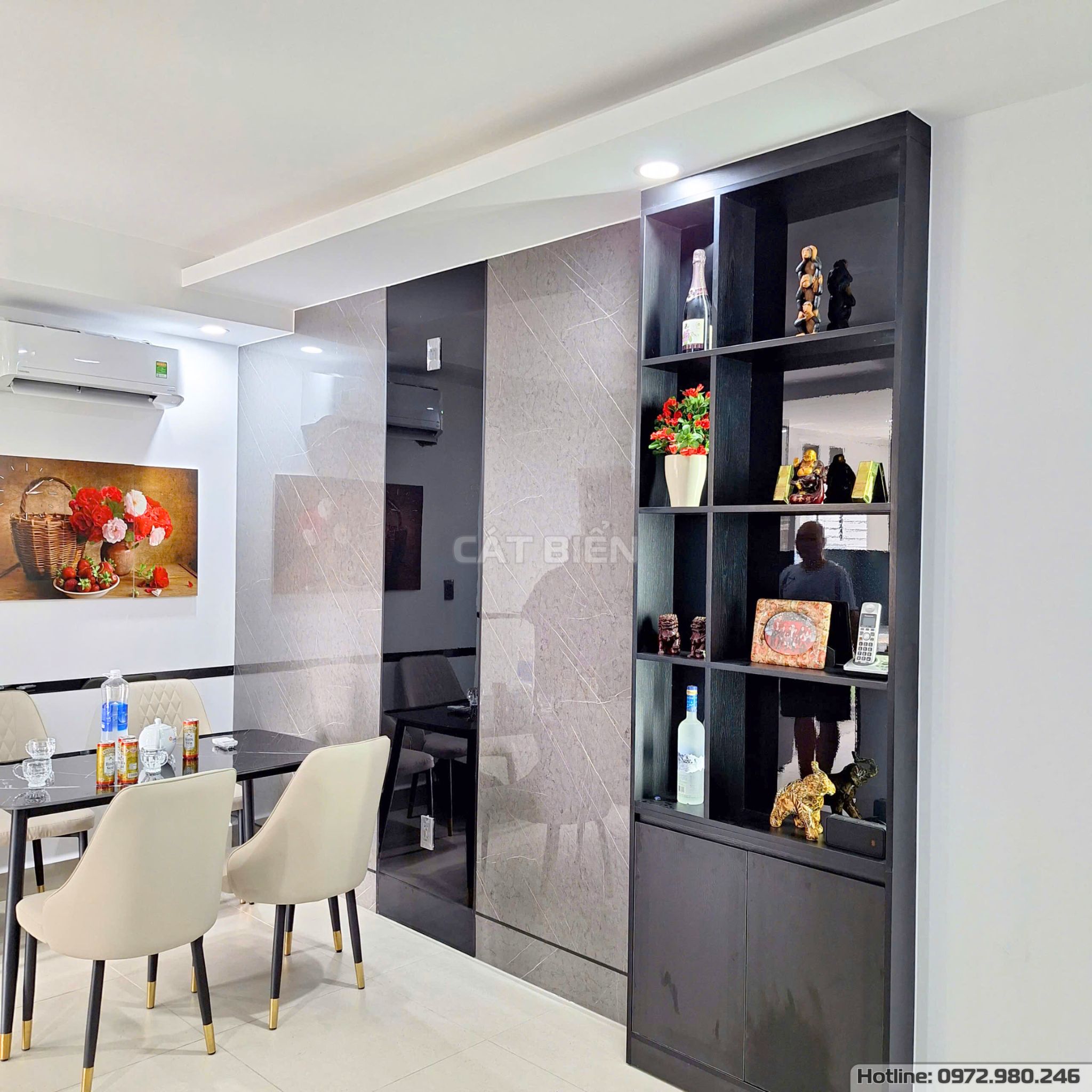 xưởng thiết kế sản xuất thi công lắp đặt nội thất chung cư sophia phú cường tủ giày, tủ trang trí, kệ tivi, vách trang trí than tre vân đá gỗ công nghiệp rạch giá kiên giang