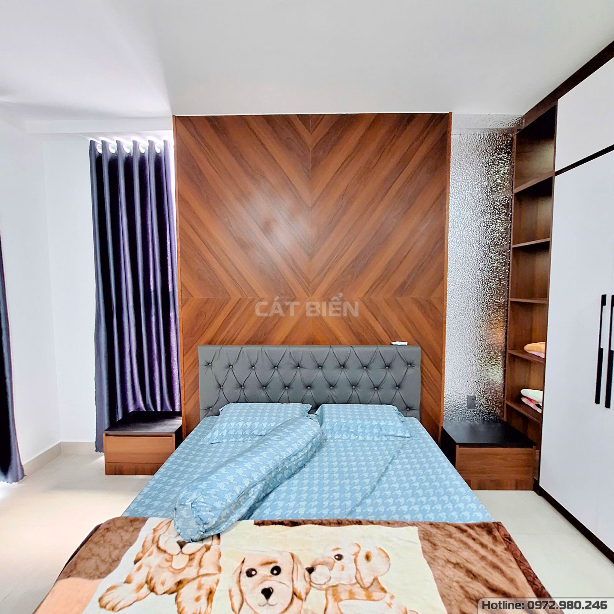 xưởng thiết kế sản xuất thi công lắp đặt nội thất chung cư sophia phú cường giường ngủ, tủ đầu giường, tủ quần áo, bàn trang điểm, bàn làm việc, tấm than tre trang trí vân nước gỗ công nghiệp rạch giá kiên giang