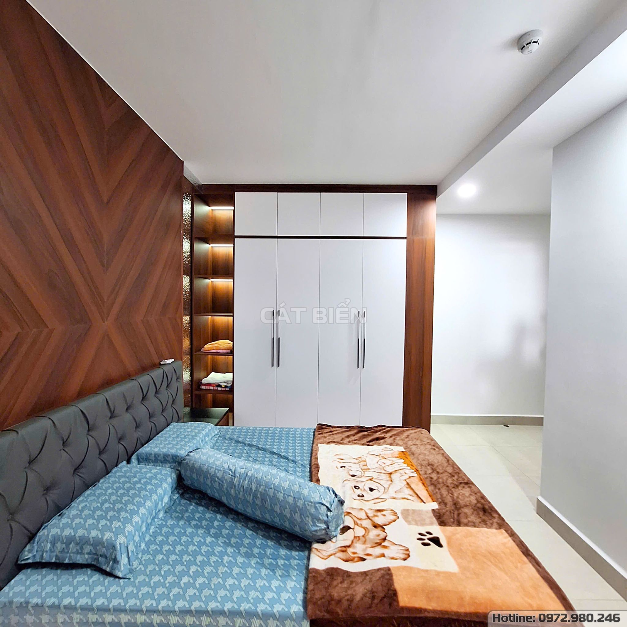 xưởng thiết kế sản xuất thi công lắp đặt nội thất chung cư sophia phú cường giường ngủ, tủ đầu giường, tủ quần áo, bàn trang điểm, bàn làm việc, tấm than tre trang trí vân nước gỗ công nghiệp rạch giá kiên giang