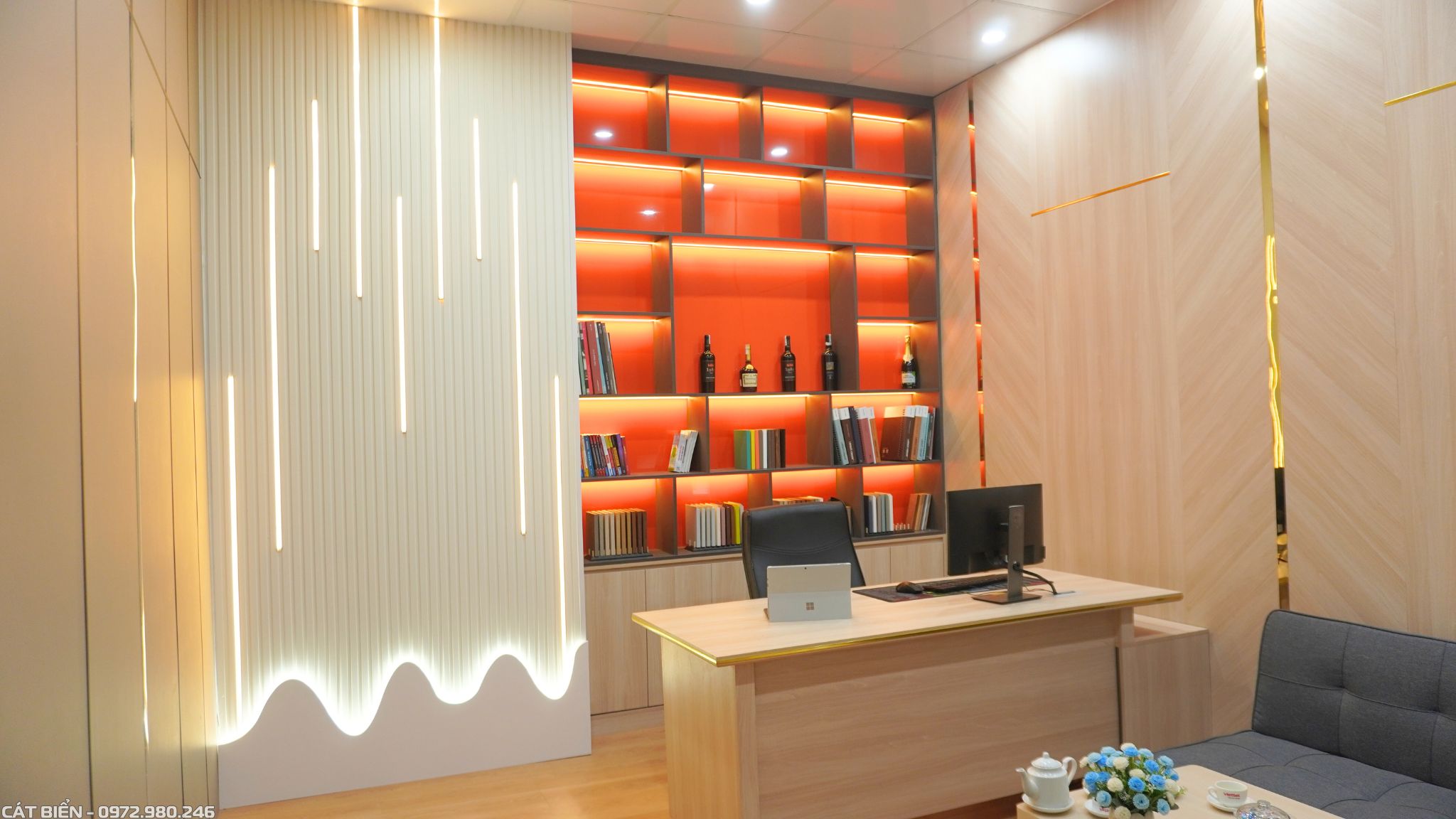 xưởng thiết kế thi công sản xuất lắp đặt nội thất bàn làm việc, tủ hồ sơ, tủ lưu trữ, lót sàn gỗ, vách trang trí lam sóng văn phòng làm việc rạch giá kiên giang