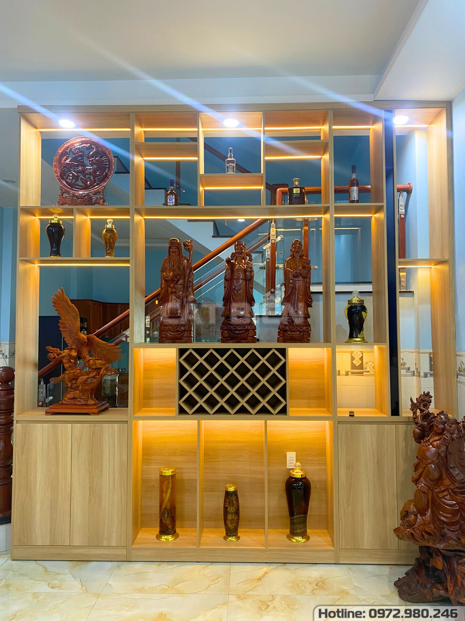 xưởng thiết kế sản xuất thi công lắp đặt tủ rượu vách ngăn phòng khách rạch giá kiên giang