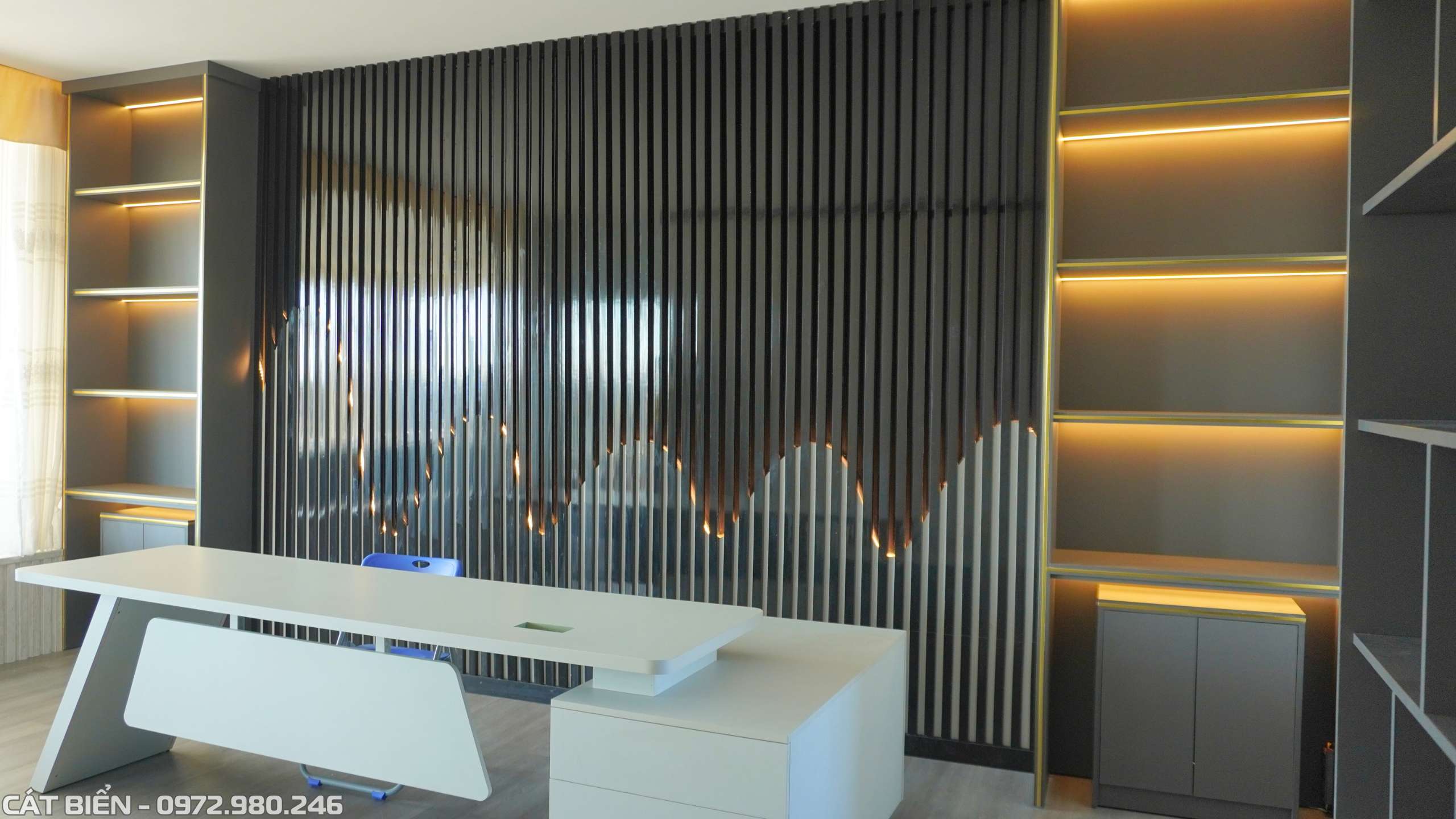 xưởng thiết kế thi công sản xuất lắp đặt nội thất tủ bàn ghế vách trang trí lót sàn nhựa giả gỗ làm việc văn phòng rạch giá kiên giang