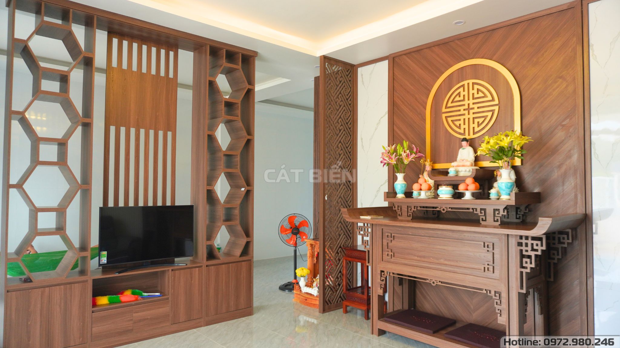 xưởng thiết kế thi công sản xuất nội thất vách thờ, vách trang trí, vách lam sóng, kệ tivi, bàn thờ, vách cnc tân hiệp kiên giang