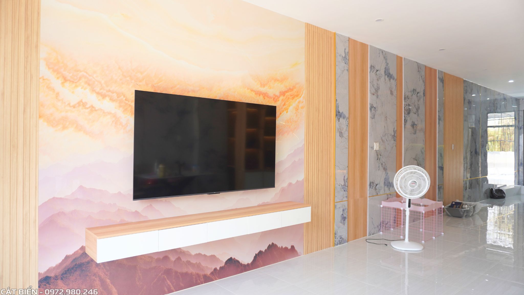 xưởng sản xuất thiết kế thi công lắp đặt vách trang trí, vách lam sóng, kệ tivi, tủ cầu thang, tủ giày, vách ngăn khu tây bắc rạch giá kiên giang