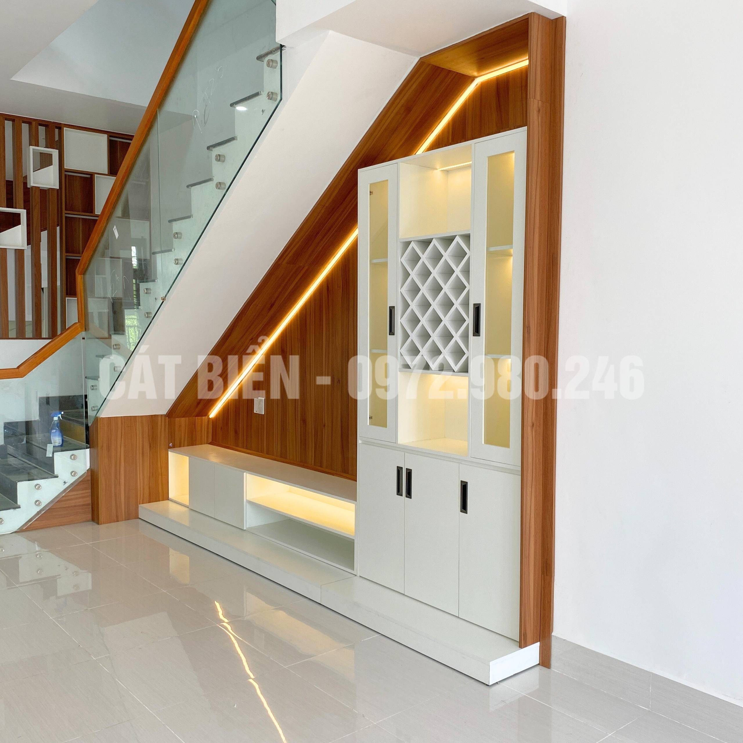 thi công phòng khách tủ rượu kệ tivi vách trang trí khu tây bắc rạch giá