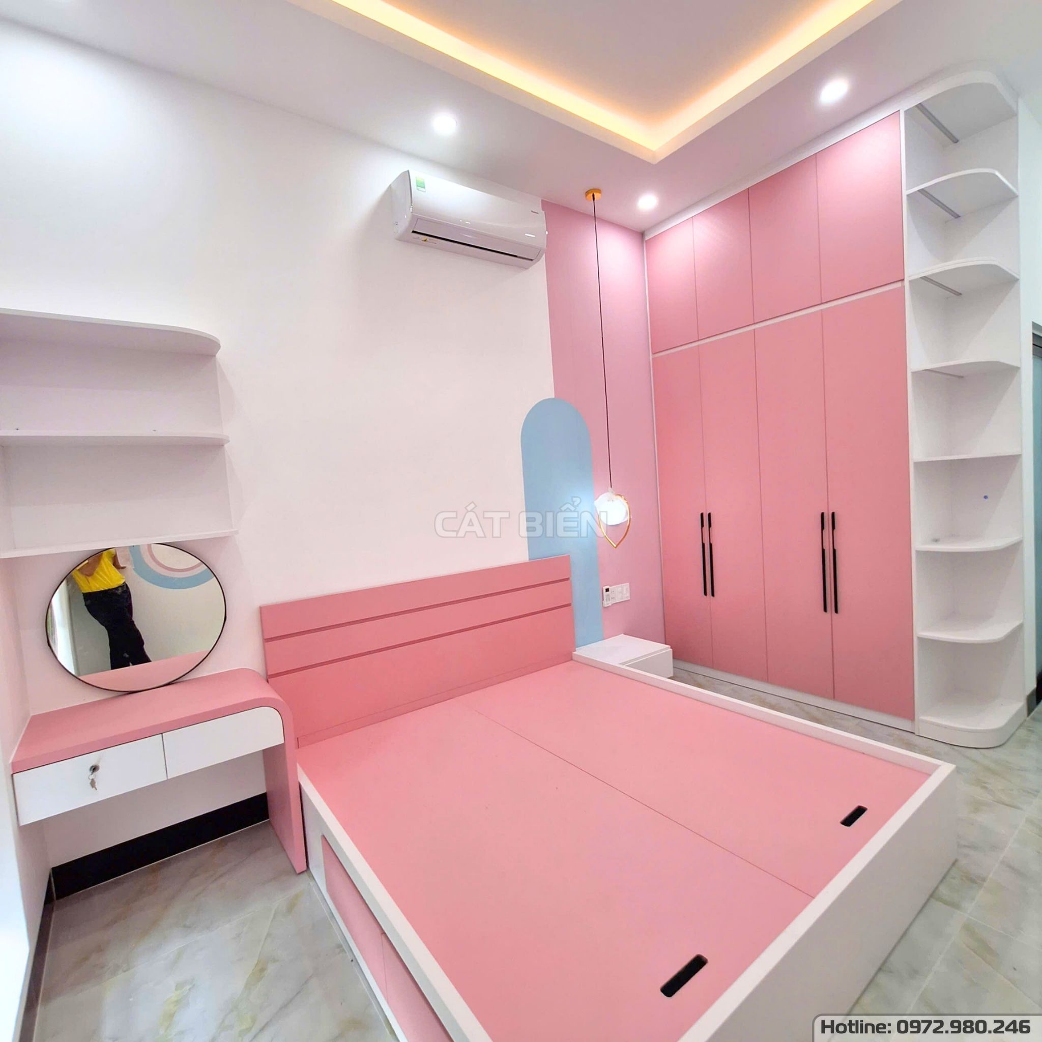 xưởng thiết kế sản xuất thi công lắp đặt tủ áo, giường ngủ, tủ đầu giường, bàn trang điểm, kệ sách gỗ công nghiệp an biên kiên giang