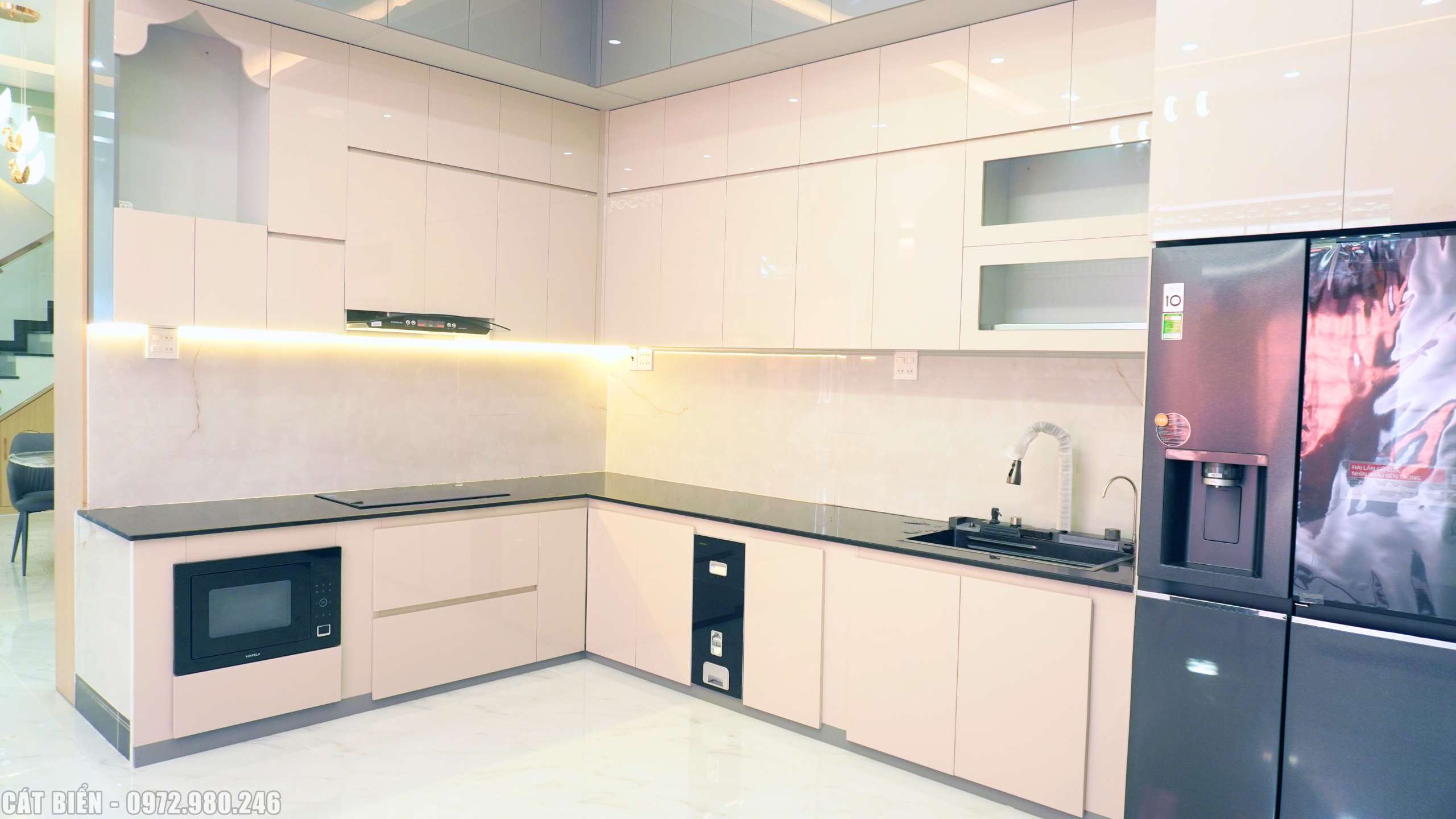 thiết kế thi công nội thất phòng tủ bếp phòng ăn thông minh minh lương kiên giang