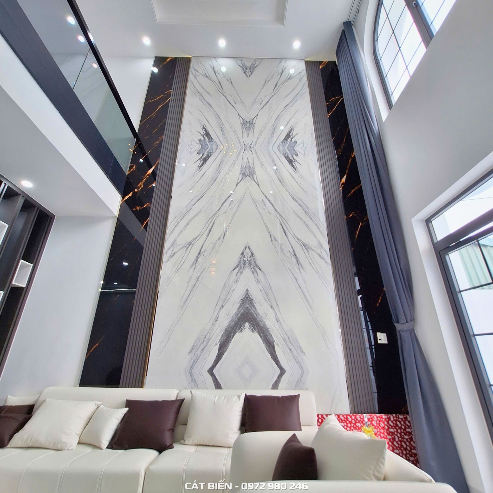 xưởng thiết kế sản xuất thi công lắp đặt tủ cầu thang kệ tivi, vách ngăn kệ trang trí, vách trang trí tráng gương pvc vân đá, lam sóng kiên lương kiên giang