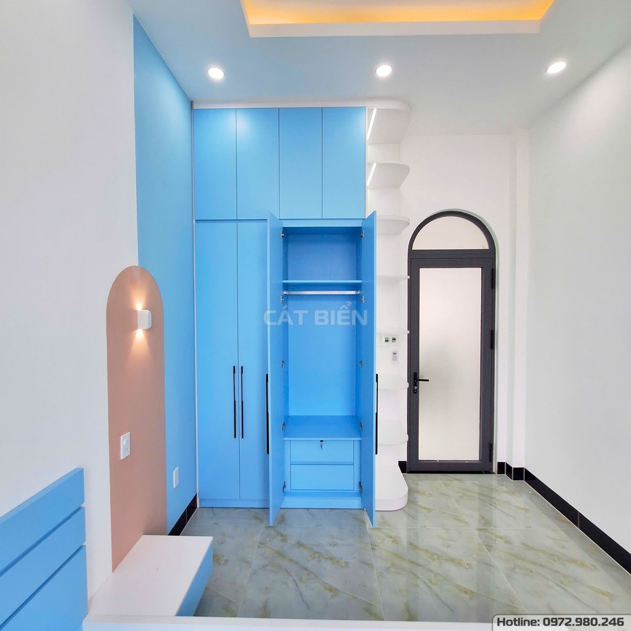 xưởng thiết kế sản xuất thi công lắp đặt tủ áo, giường ngủ, tủ đầu giường, bàn trang điểm, kệ sách gỗ công nghiệp an biên kiên giang