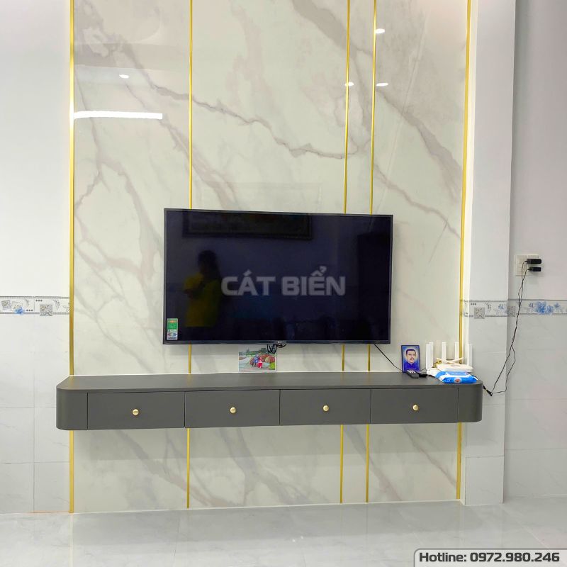 xưởng thiết kế sản xuất thi công lắp đặt kệ tivi, vách trang trí tranh tráng gương pvc vân đá, tủ cầu thang gỗ công nghiệp rạch giá kiên giang