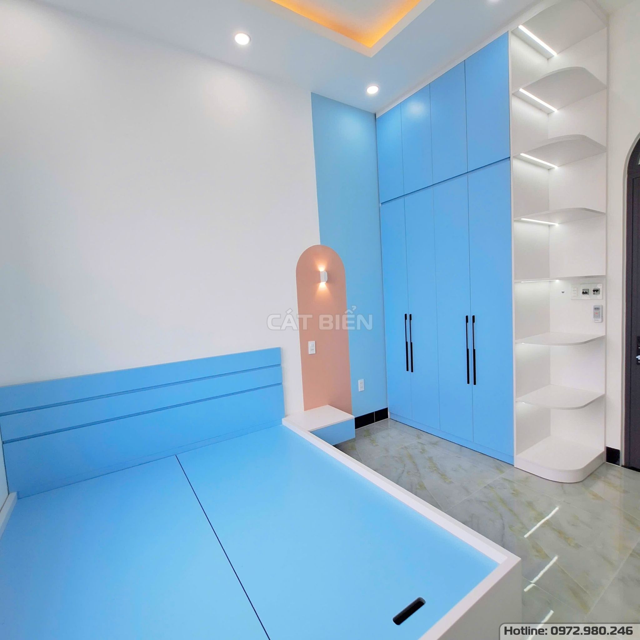 xưởng thiết kế sản xuất thi công lắp đặt tủ áo, giường ngủ, tủ đầu giường, bàn trang điểm, kệ sách gỗ công nghiệp an biên kiên giang