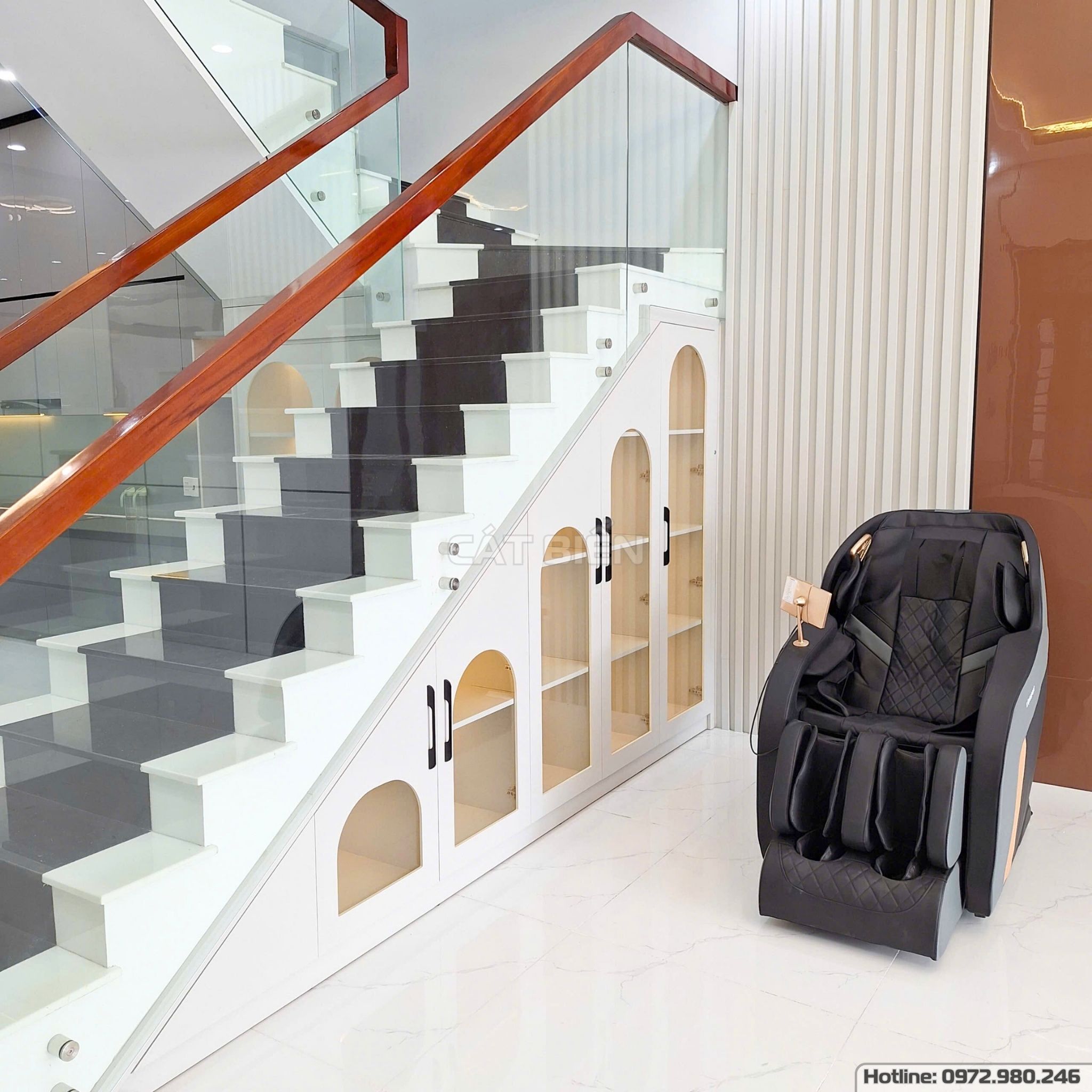 xưởng thiết kế sản xuất thi công lắp đặt kệ tivi, vách trang trí than tre pvc vân đá, vách lam sóng, tủ cầu thang gỗ công nghiệp hòn đất kiên giang