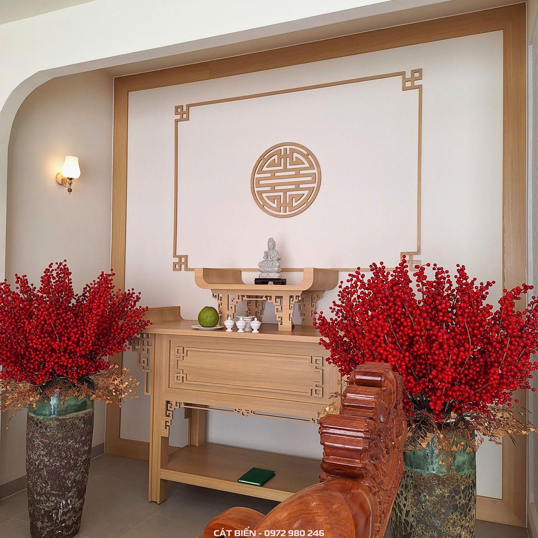 xưởng thiết kế sản xuất thi công lắp đặt vách thờ CNC, bàn thờ hòn đất kiên giang