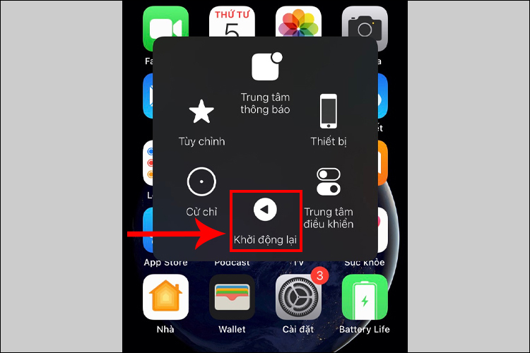 Khởi động lại iPhone bằng nút Home ảo