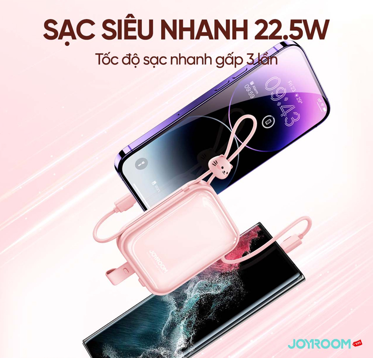 Sạc dự phòng Joyroom Jelly Series 22.5W Power Bank 10000mAh tích hợp 2 dây sạc USBC + iPhone