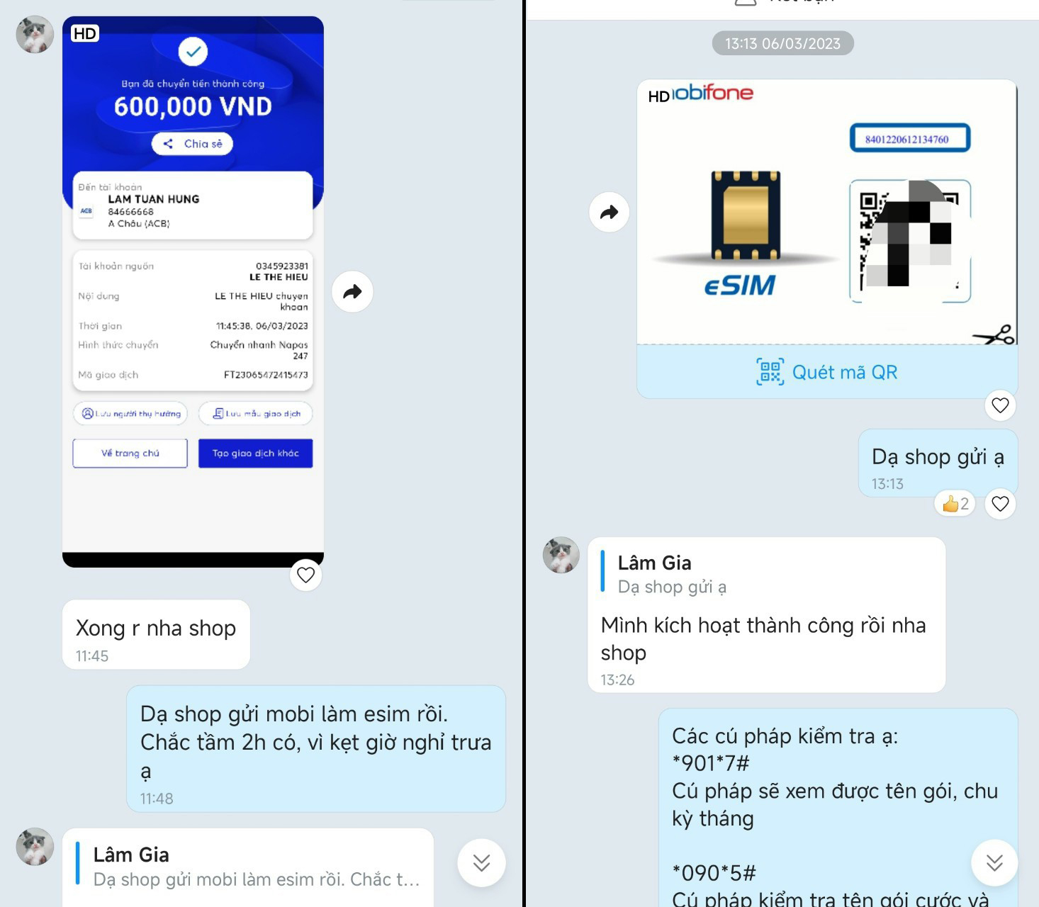 eSIM Online - Thanh toán trực tiếp - Gửi mã trực tiếp - Không cần ship hàng