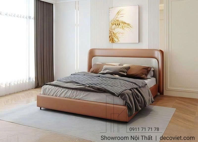 giường ngủ bọc da với thiết kế bo tròn đầu giường tôn lên vẻ đẹp sang trọng