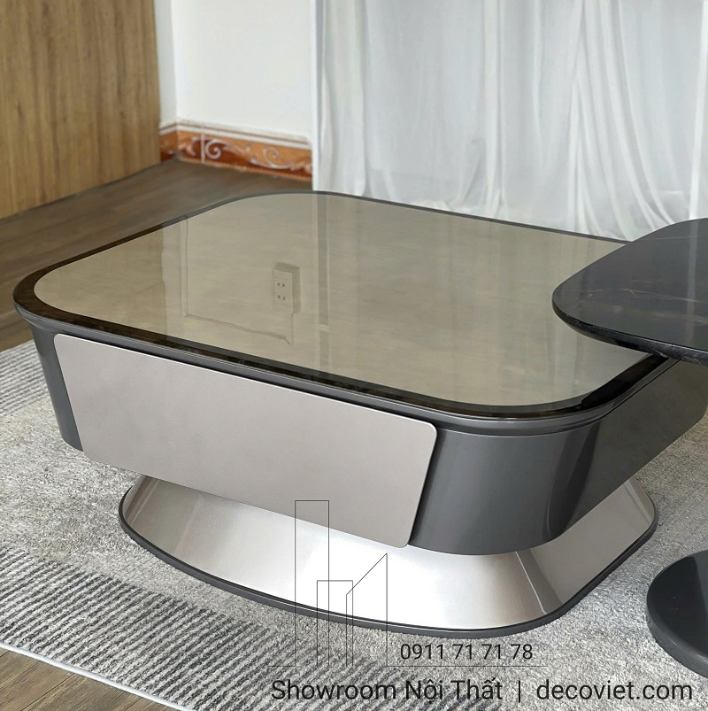 Bàn trà sofa mặt đá , chân trụ gỗ vững chắc