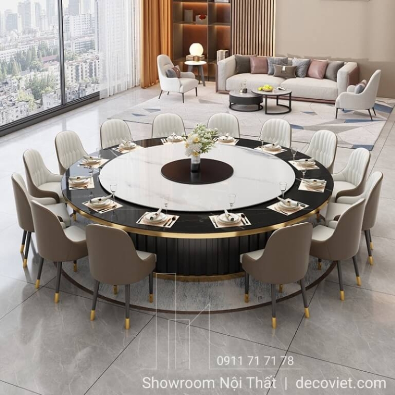 bàn ăn tròn mặt đá thiết kế 15 ghế rộng rãi, thoải mái