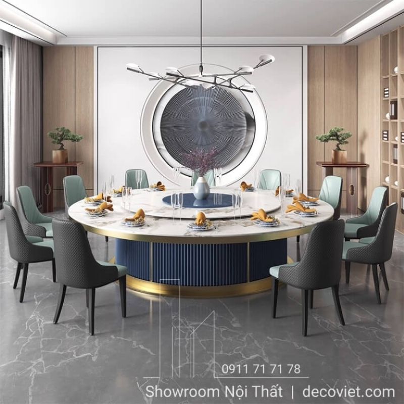 bàn ăn xoay tròn với cơ chế mâm xoay mượt mà