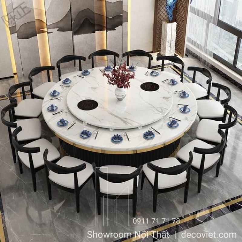 Bàn ăn 16 ghế mặt đá thiết kế tiện lợi tích hợp thêm bếp điện từ