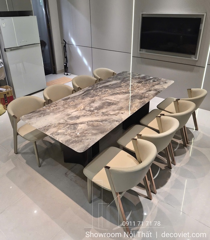 bàn 8 ghế mặt đá sang trọng