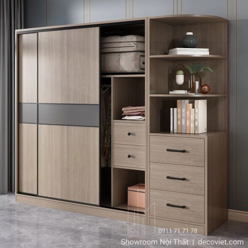 Tủ Đồ cửa kéo kết hợp kệ đựng đồ tinh tế phù hợp cho không gian phòng nhỏ